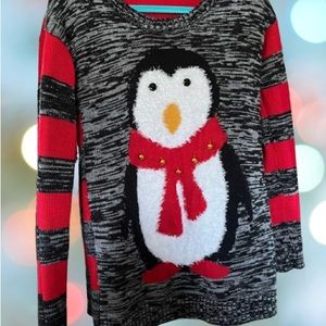 Christmas Penguin Sweater with Festive Bells - Holiday Winter